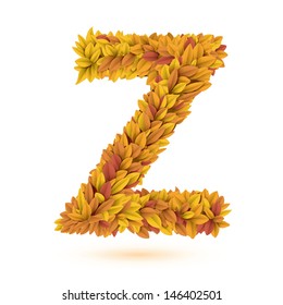Autumn fall bright orange leaves letter