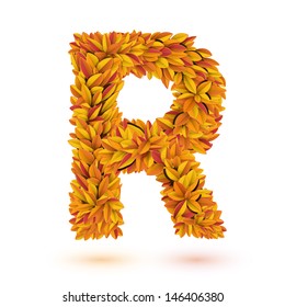 Autumn fall bright orange leaves letter