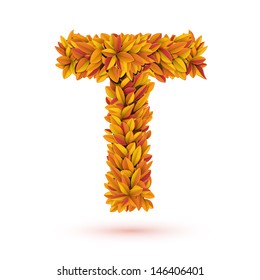 Autumn fall bright orange leaves letter