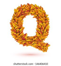 Autumn fall bright orange leaves letter