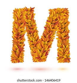 Autumn fall bright orange leaves letter