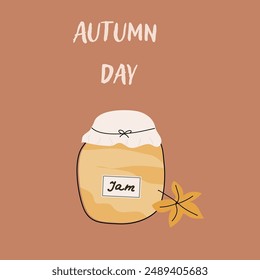 Autumn fall card template with seasonal leaves and items. Celebration design with hand drawn cozy and harvest elements.