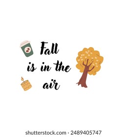 Autumn fall card template with seasonal leaves and items. Celebration design with childrens forest animal and harvest elements.