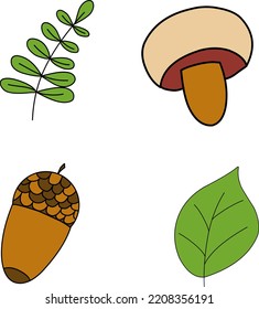 Autumn Fall Clipart, Hand Drawn Clipart, Mushrooms Tower Foliage Cone Acorn