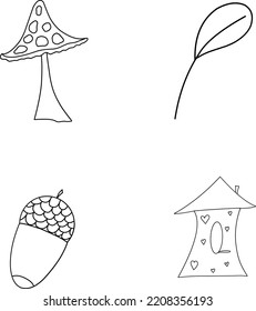 Autumn Fall Clipart, Hand Drawn Clipart, Mushrooms Tower Foliage Cone Acorn