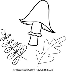 Autumn Fall Clipart, Hand Drawn Clipart, Mushrooms Tower Foliage Cone Acorn