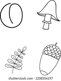 Autumn Fall Clipart, Hand Drawn Clipart, Mushrooms Tower Foliage Cone Acorn