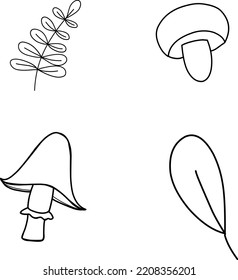 Autumn Fall Clipart, Hand Drawn Clipart, Mushrooms Tower Foliage Cone Acorn