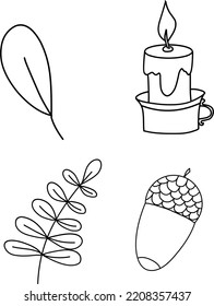 Autumn Fall Clipart, Hand Drawn Clipart, Mushrooms Tower Foliage Cone Acorn Candle