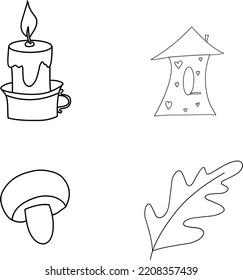 Autumn Fall Clipart, Hand Drawn Clipart, Mushrooms Tower Foliage Cone Acorn Candle