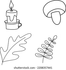 Autumn Fall Clipart, Hand Drawn Clipart, Mushrooms Tower Foliage Cone Acorn Candle