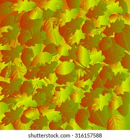 Autumn, fall, colored oak tree, beech and birch tree leaves with acorns and other hays background