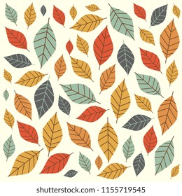 Autumn fall colorful pattern with leaves. Orange, Red, Yellow and Green. 