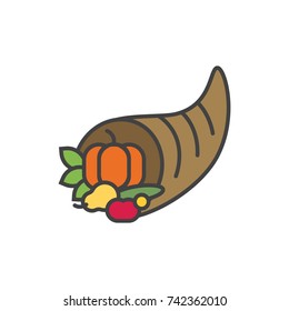 Autumn, fall cornucopia lat line colored icon. Thanksgiving symbol.
