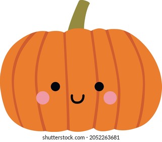 Autumn Fall Cute Pumpkin Art With Happy Face On The White Isolated Background.