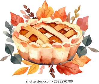 Autumn Fall Design.  pumpkin pie watercolor clipart