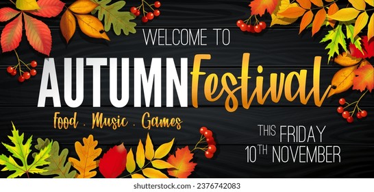 Autumn Fall festival announcement, invitation banner with fallen leaves