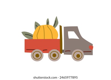 Autumn fall festival thanksgiving day elements background with vehicle. Fall harvest party design.Thanksgiving day banner, border or greeting card.