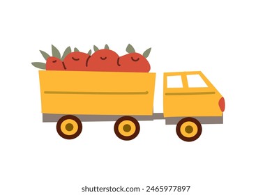 Autumn fall festival thanksgiving day elements background with vehicle. Fall harvest party design.Thanksgiving day banner, border or greeting card.
