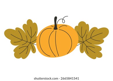 Herbst Herbst flachen Stil Illustration von kleinen gelben Kürbis umgeben von grünen Herbst Blätter