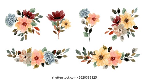 autumn fall floral bouquet watercolor collection