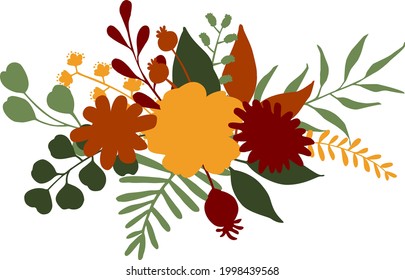 autumn fall floral flowers branches twigs bouquet, isolated vector illustration