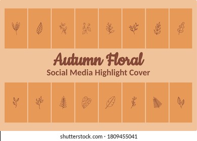 Autumn Or Fall Floral Leaves Hand Drawn Doodle Icon For Social Media Instagram Story And Highlight Cover