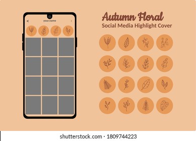 Autumn Or Fall Floral Leaves Hand Drawn Doodle Icon For Social Media Instagram Story And Highlight Cover