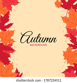 Autumn fall foliage decorative element. Maple leaves frame background. Flat style vector.