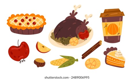 Autumn fall food concept set. Vector cartoon design element illustration
