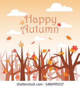 Autumn fall forest flat vector illustration. Full of autumn vector for your illustration