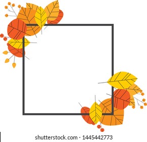 Autumn or fall frame vector concept with leaves in modern design. Seasonal foliage decoration or postcard template with space for copy. Eps10 vector illustration.