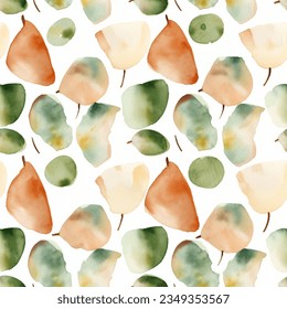 Autumn Fall French Grey Terra Brown Sap Green Eucalyptus Leaf Watercolor Abstract Scandinavian Design Seamless Pattern Wallpaper Curtain Bedding Background Vector
