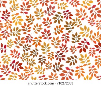 Autumn Fall Golden Yellow Orange Red Brown Tree Leaves - Detailed Seamless Pattern on White Background - Web Design Vector Illustration 