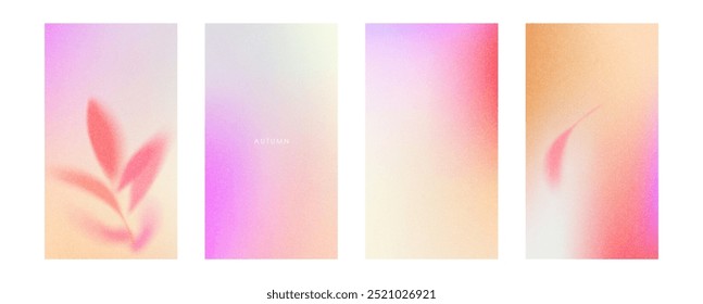 Autumn fall gradient background. Season stories set. Vertical orange purple template. Vector autumn illustration with shadow fall leaves. Set post banner for social media , sale, promotion