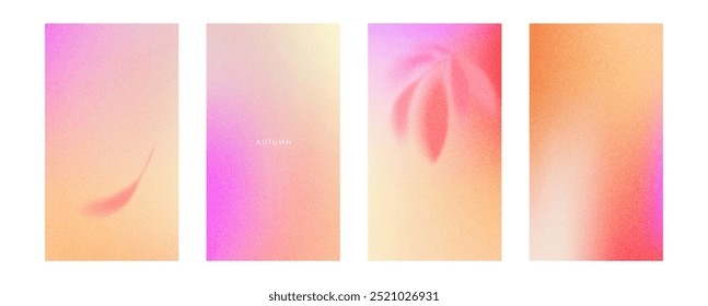 Autumn fall gradient background. Season stories set. Vertical orange purple template. Vector autumn illustration with shadow fall leaves. Set post banner for social media , sale, promotion