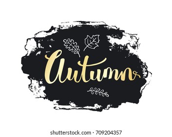 autumn fall handwritten hand drawn grunge paint brush stroke texture background in black and gold
