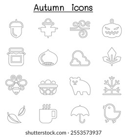 Autumn  Fall icon set in thin line style