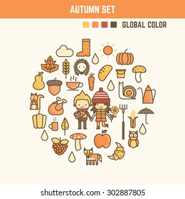 autumn and fall infographic elements including characters and icons