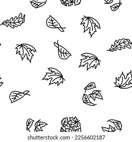 autumn fall leaf nature season vector seamless pattern thin line illustration