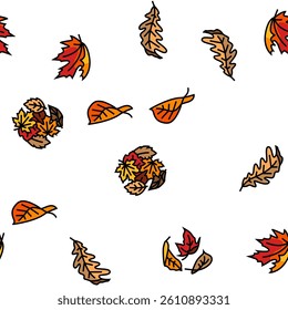 autumn fall leaf nature season vector seamless pattern thin line illustration