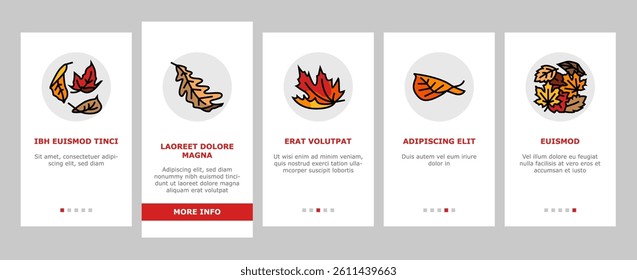 autumn fall leaf nature season onboarding mobile vector. foliage leaves, festival holiday, maple art, card cute, forest orange yellow plant autumn fall leaf nature season color line illustrations