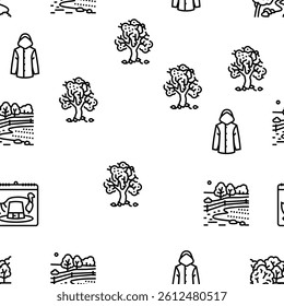 autumn fall leaf nature season vector seamless pattern thin line illustration