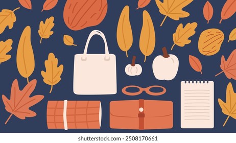 autumn fall leaf pattern set illustration for background.