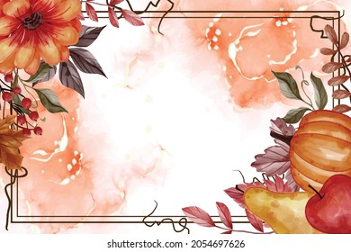 Autumn Fall Leaf, Pumpkin, Pear, And Apple For Background Floral Frame