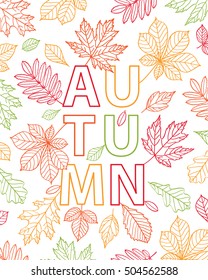 Autumn. Fall of the leaves. Background with autumn leaves. Sketch, doodles, design elements. Vector illustration.