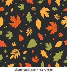 Autumn. Fall. Leaves. Cute  vector seamless pattern. All elements are  hidden under mask. Pattern are not cropped and can be edited.