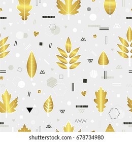 Autumn. Fall. Leaves. Cute vector seamless pattern with golden leaves. All elements are  hidden under mask. Pattern are not cropped and can be edited