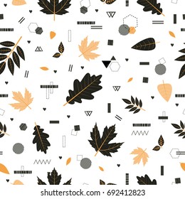 Autumn. Fall. Leaves. Cute vector seamless pattern with  leaves. All elements are  hidden under mask. Pattern are not cropped and can be edited.