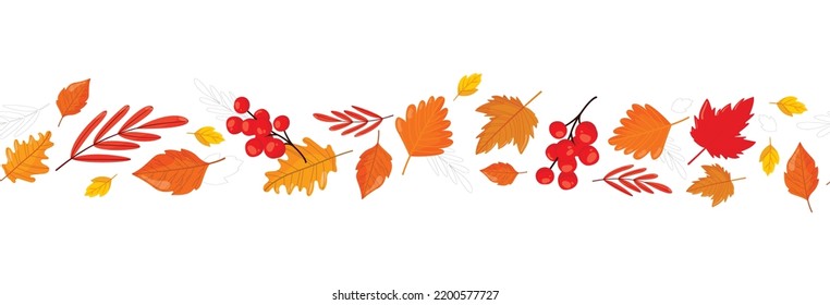 Autumn Fall Leaves Seamless Border Design Element